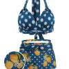 Clothing Retro Stage | 1950S Lemon Polka Dot Halter Bikini Blue