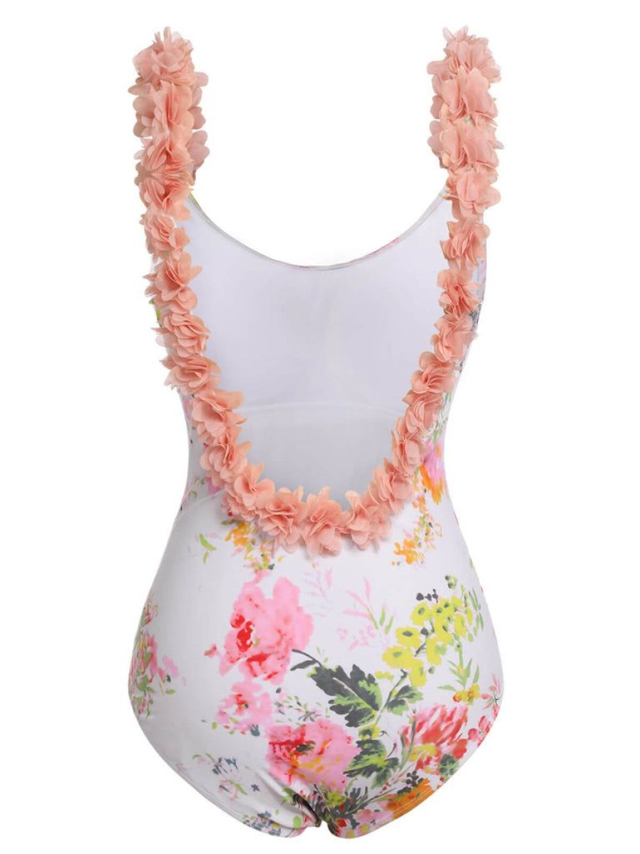 Clothing Retro Stage | 1950S Flowers Backless Swimsuit Light Pink