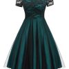 Clothing Retro Stage | [Plus Size] 1950S Off Shoulder Lace Dress Green