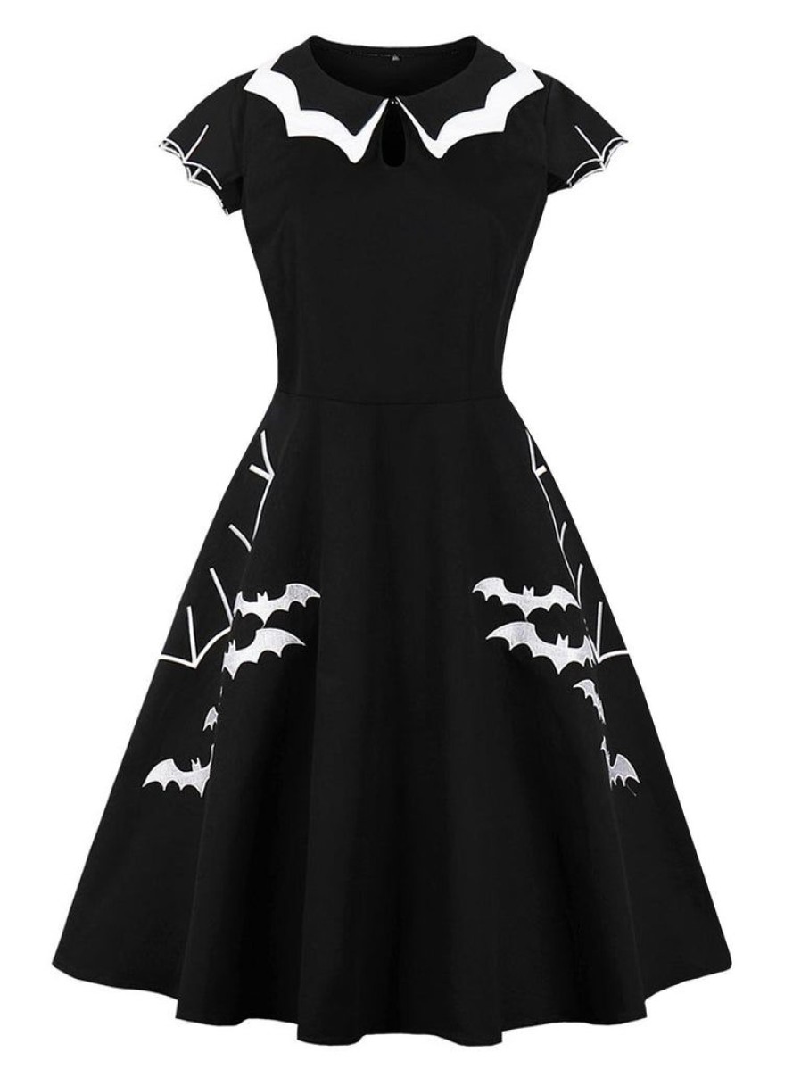 Clothing Retro Stage | [Plus Size] 1950S Bat Swing Dress Black