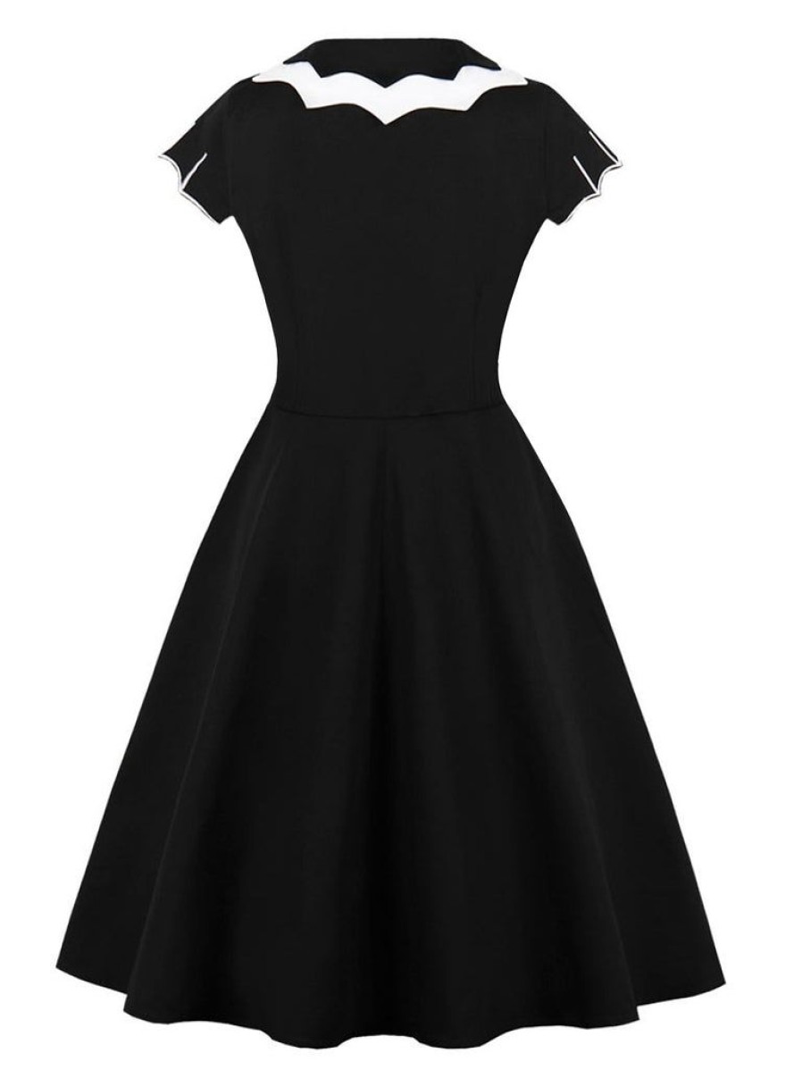 Clothing Retro Stage | [Plus Size] 1950S Bat Swing Dress Black