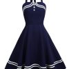 Clothing Retro Stage | 1950S Halter Navy Swing Dress