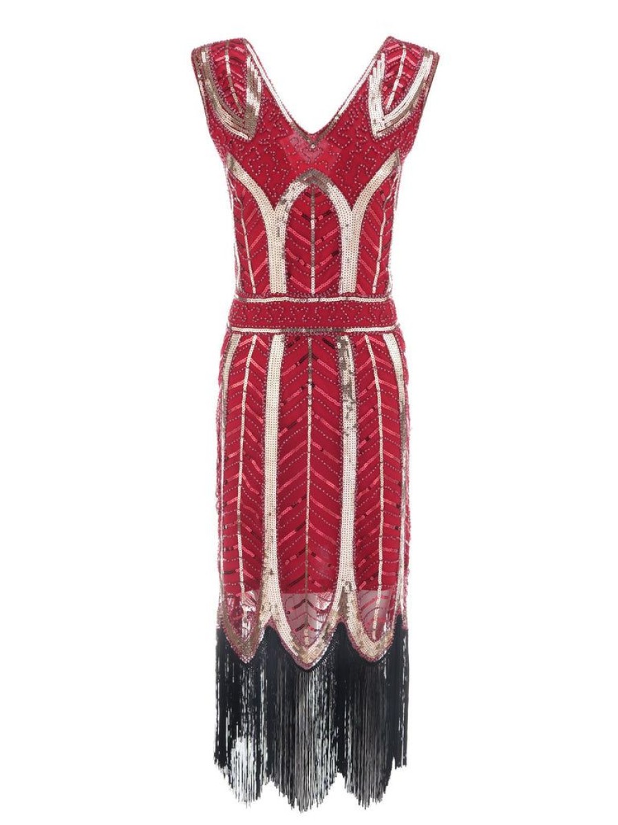 Clothing Retro Stage | 1920S Leaves Sequined Tassel Dress