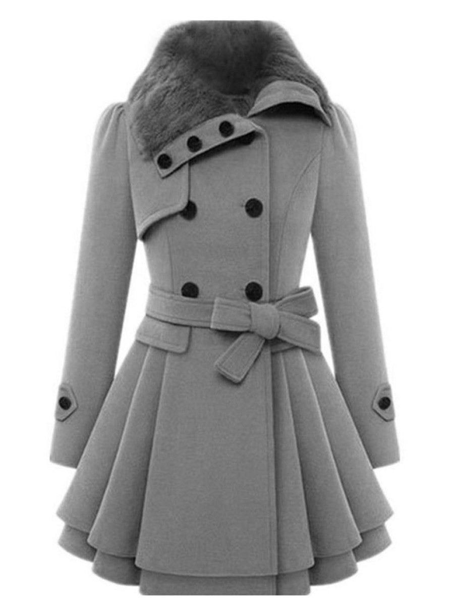 Clothing Retro Stage | Christmas Fur Collar Waisted Woolen Coat