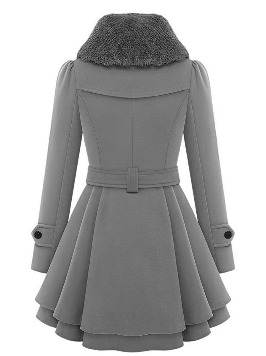 Clothing Retro Stage | Christmas Fur Collar Waisted Woolen Coat