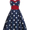 Clothing Retro Stage | 1950S Stars Spaghetti Strap Dress Navy Blue