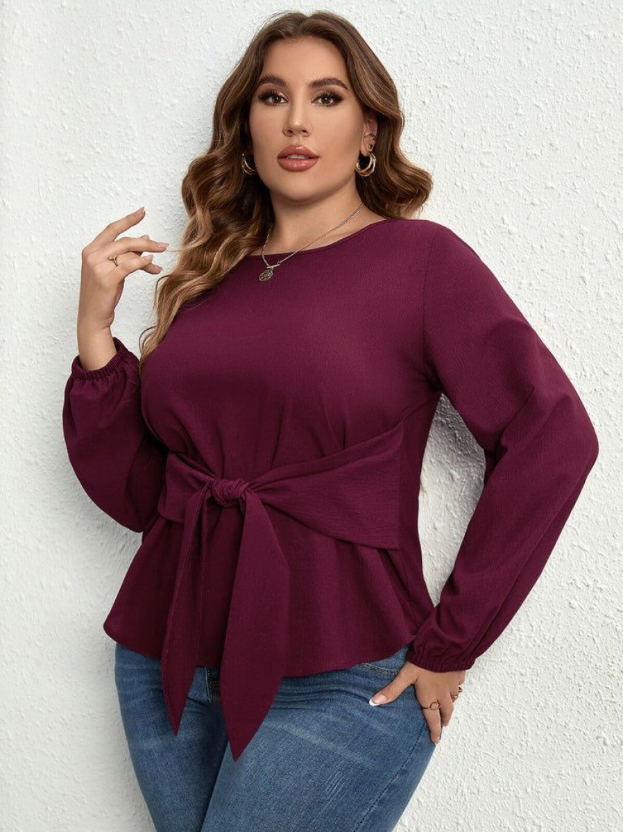 Clothing Retro Stage | [Plus Size] 1950S Elastic Cuffs Tie-Up Top Purple