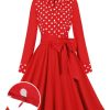 Clothing Retro Stage | 1950S Polka Dot Patchwork Bow Tie Dress Red