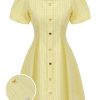 Clothing Retro Stage | 1950S Square Neck Buttons Mini Dress Yellow