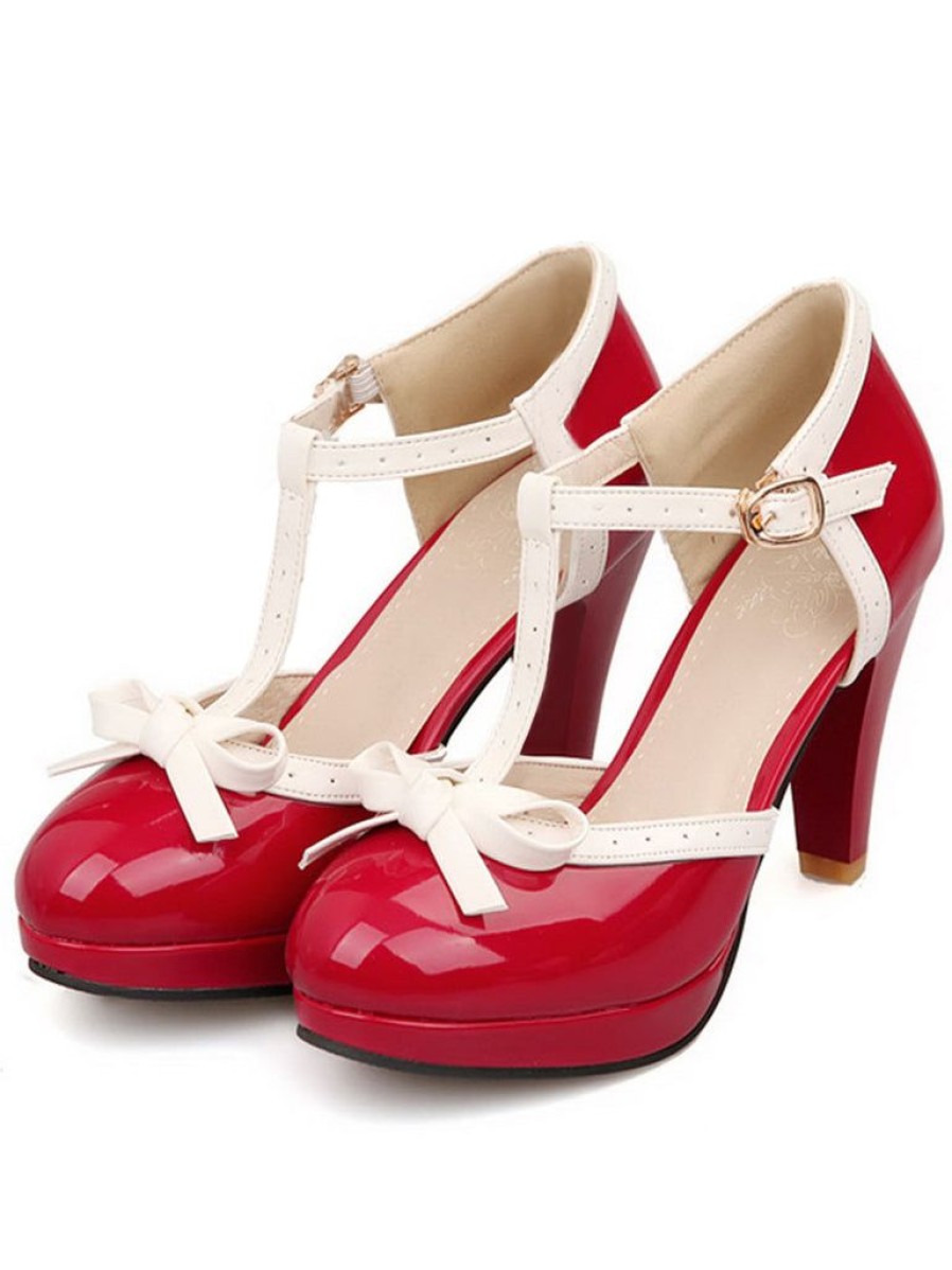 Shoes Retro Stage | Retro Bow Decor High Heel Shoes