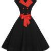 Clothing Retro Stage | Black 1950S Halloween Polka Dots Swing Dress Black & Red