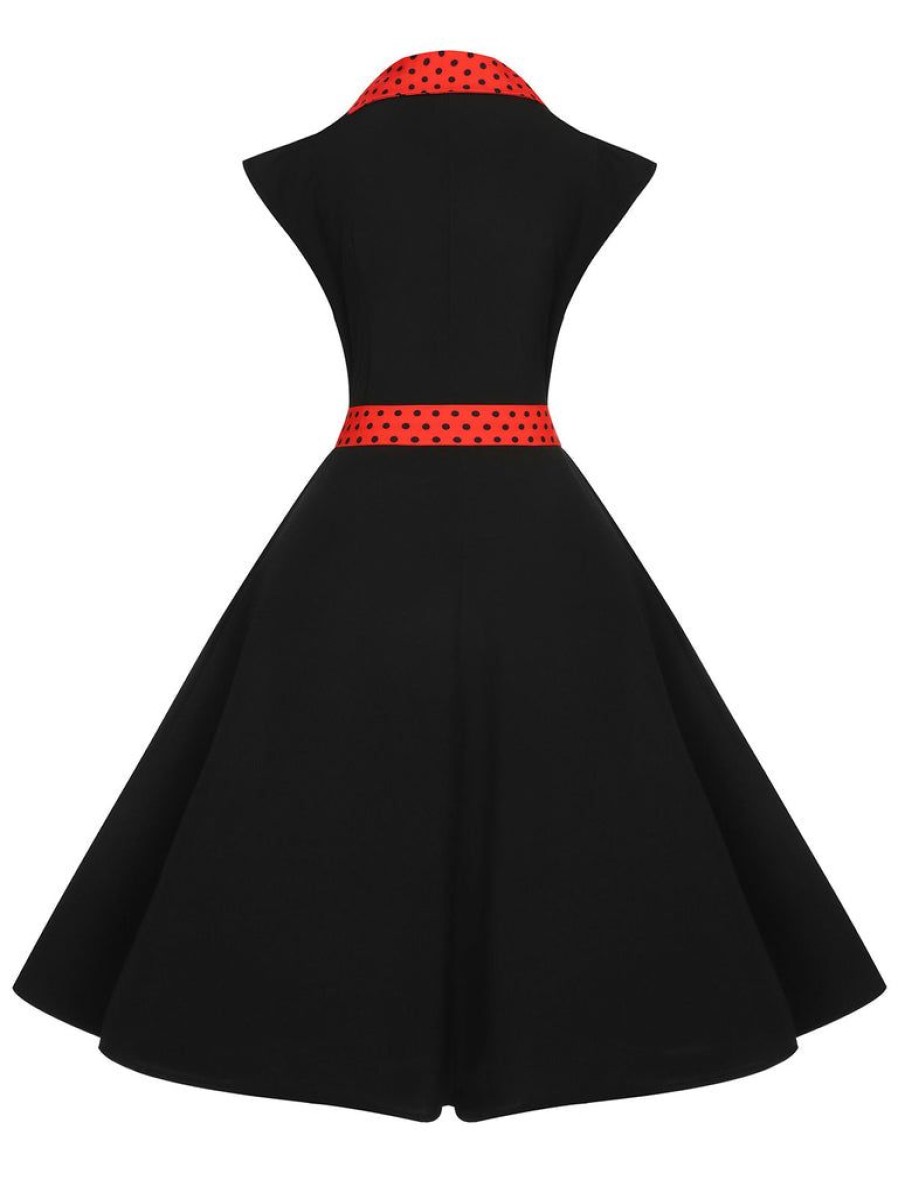 Clothing Retro Stage | Black 1950S Halloween Polka Dots Swing Dress Black & Red