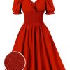 Clothing Retro Stage | 1950S Solid Smocked Waist Off-Shoulder Dress