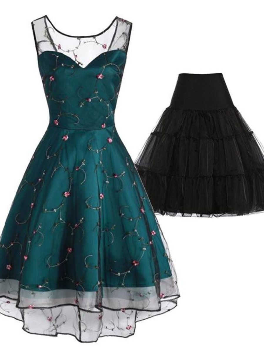 Clothing Retro Stage | 2Pcs Top Seller 1950S Mesh Swing Dress & Black Petticoat