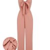 Clothing Retro Stage | 1930S Solid Strap Lace-Up Jumpsuit Pink