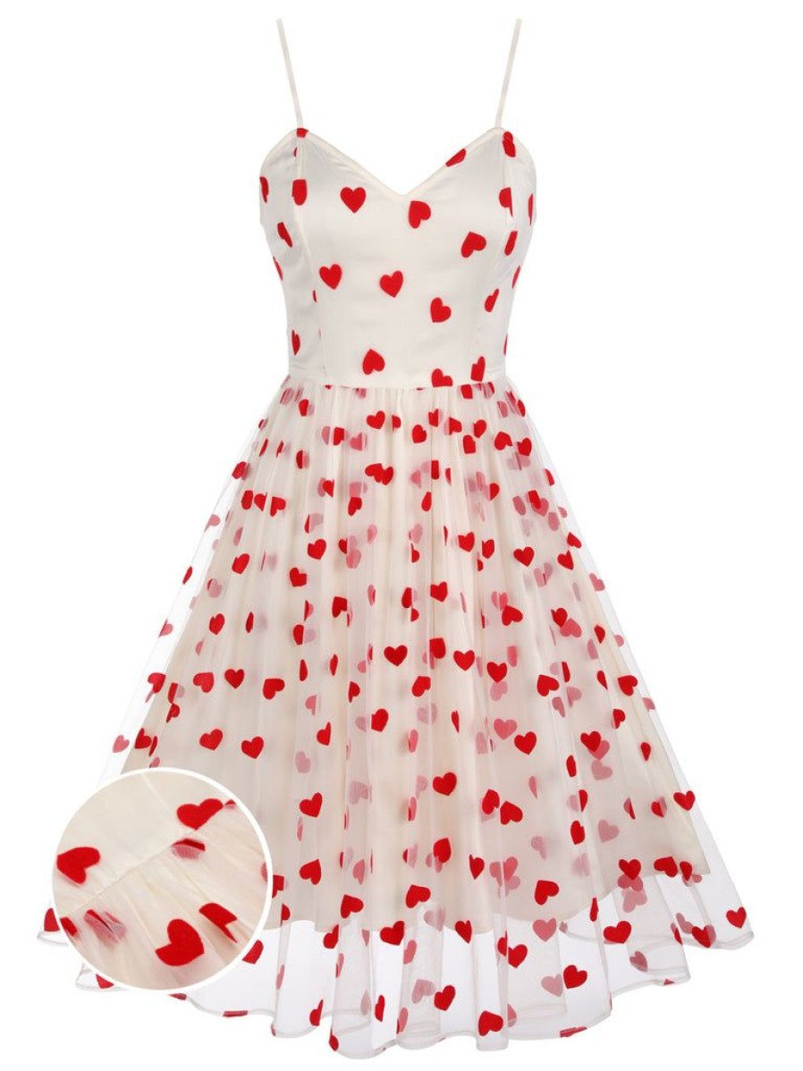 Clothing Retro Stage | Heart 1950S Mesh Sling Dress White