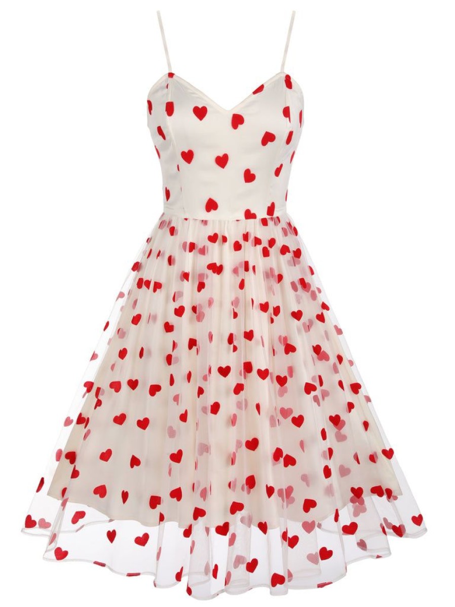 Clothing Retro Stage | Heart 1950S Mesh Sling Dress White