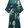 Clothing Retro Stage | Dark Green 1950S Floral Satin Robe