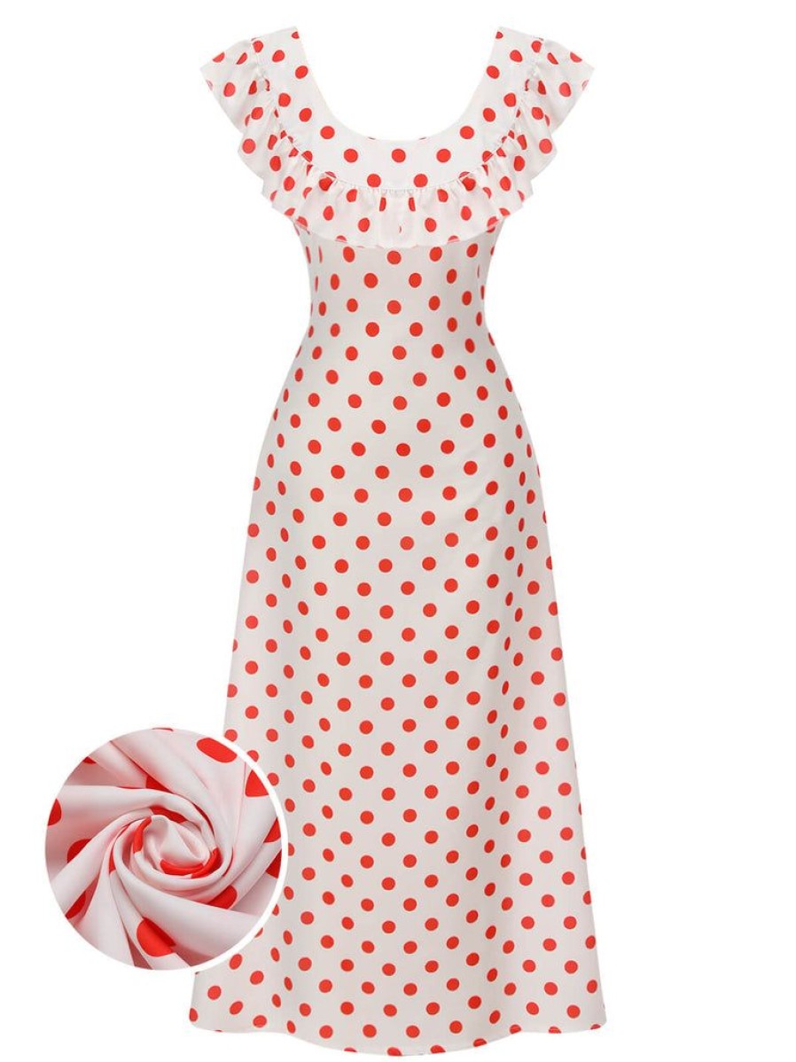 Clothing Retro Stage | 1930S Polka Dot Sleeveless Dress White