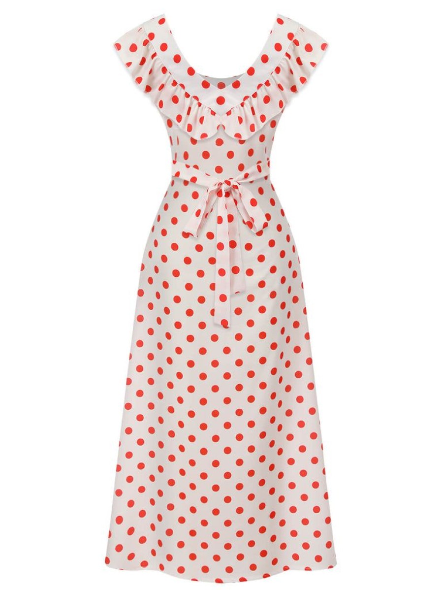 Clothing Retro Stage | 1930S Polka Dot Sleeveless Dress White