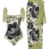 Clothing Retro Stage | 1950S Ink Floral Halter One-Piece Swimsuit