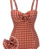 Clothing Retro Stage | 1940S Plaid Strap One-Piece Swimsuit Red