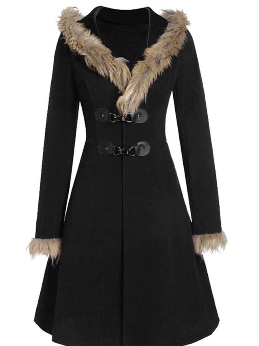 Clothing Retro Stage | [Pre-Sale] 1950S Solid Buckle Fur Trimmed Coat