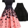 Clothing Retro Stage | 2Pcs Butterfly 1950S Dress & Black Petticoat