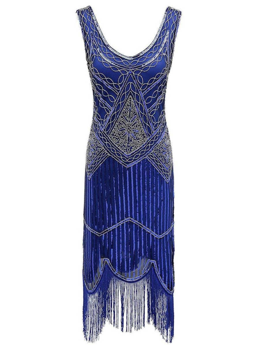 Clothing Retro Stage | [Clearance] 1920S Sequin Gatsby Dress Blue