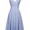 Clothing Retro Stage | 1950S Off Shoulder Dots Dress Sky Blue