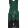 Clothing Retro Stage | Dark Geen 1920S Sequined Fringe Dress Green