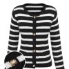 Clothing Retro Stage | 1940S Stripe Knitted Cardigan Black & White