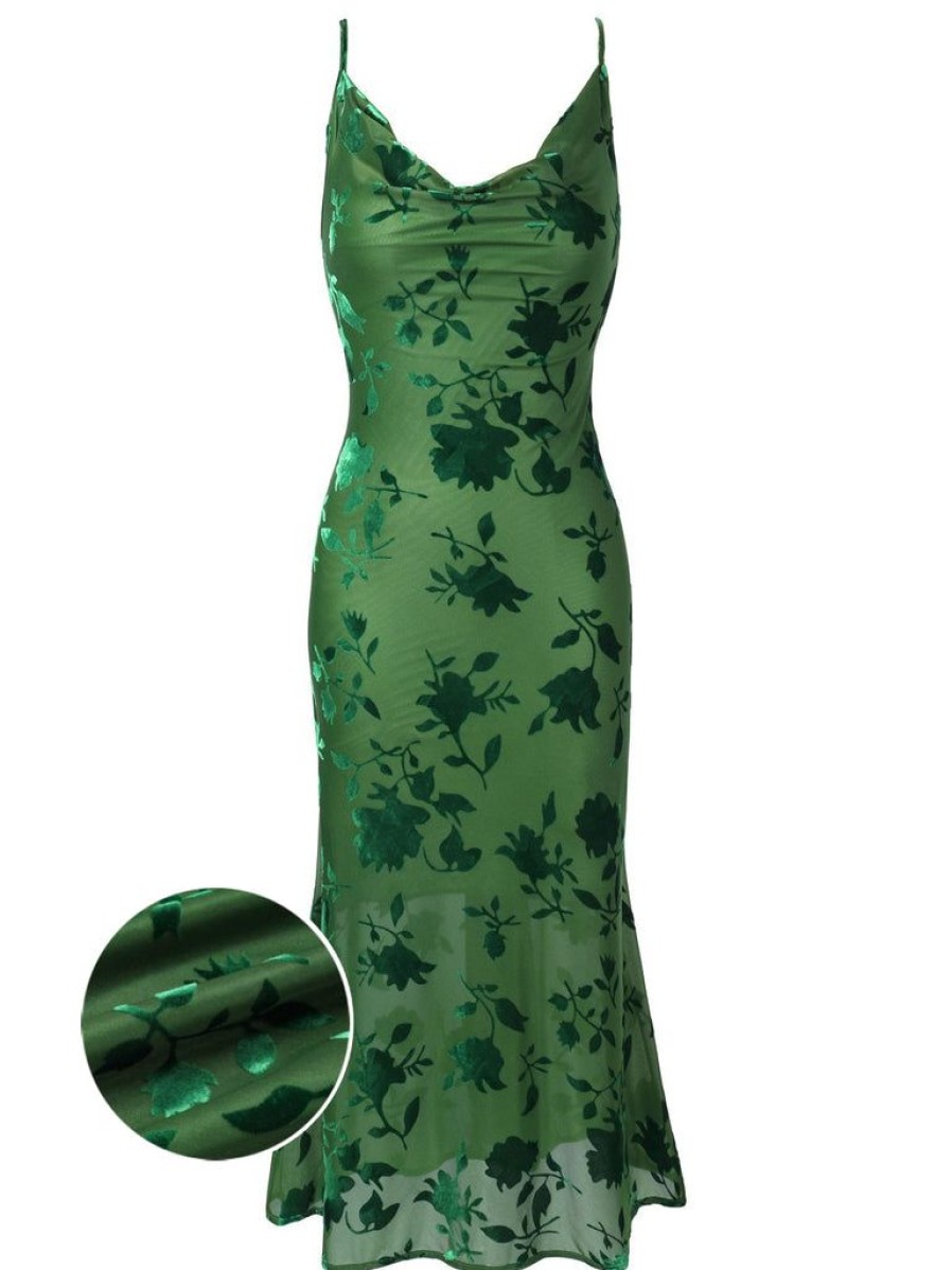 Clothing Retro Stage | 1930S Floral Vintage Dress Green