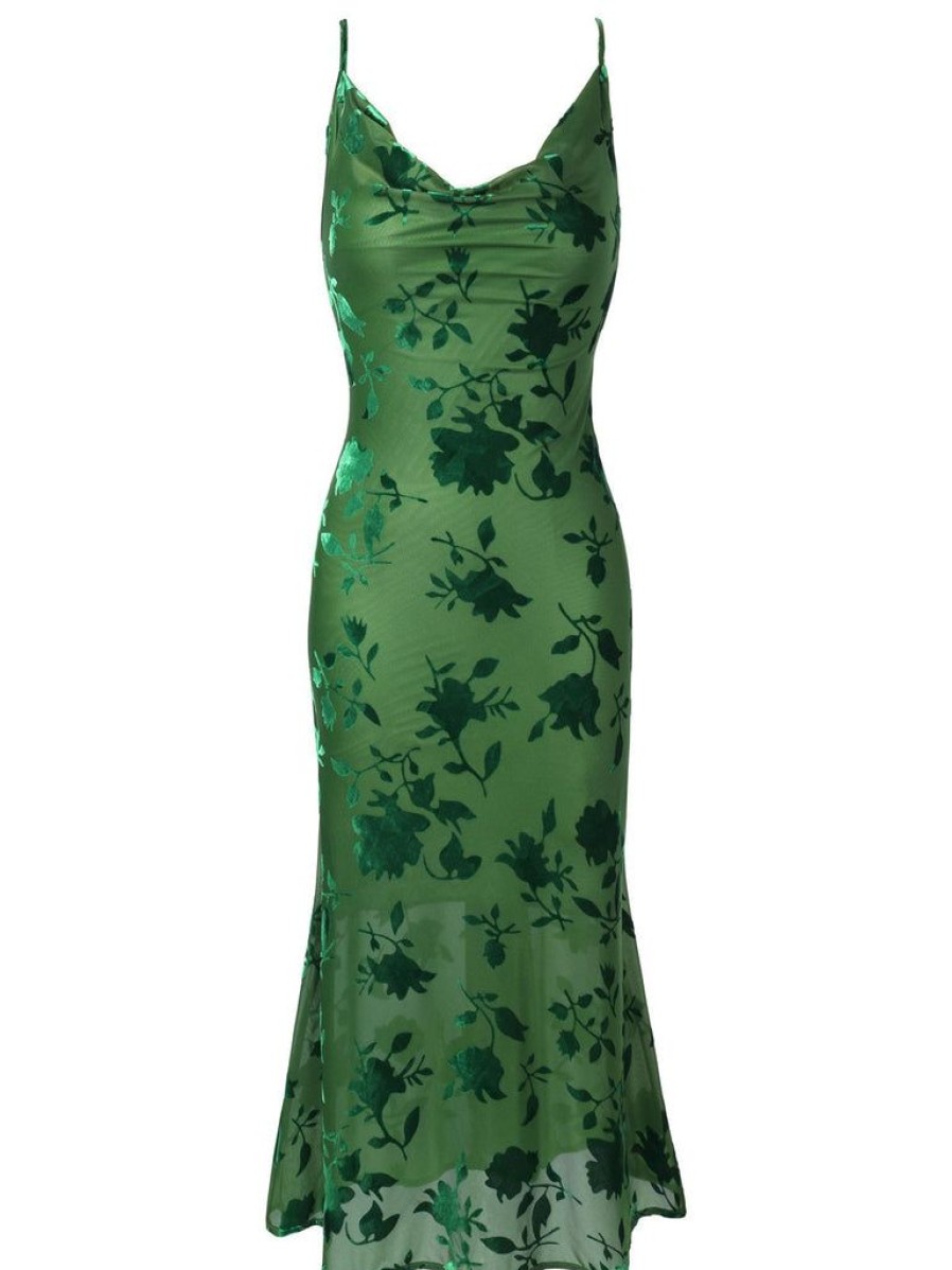 Clothing Retro Stage | 1930S Floral Vintage Dress Green