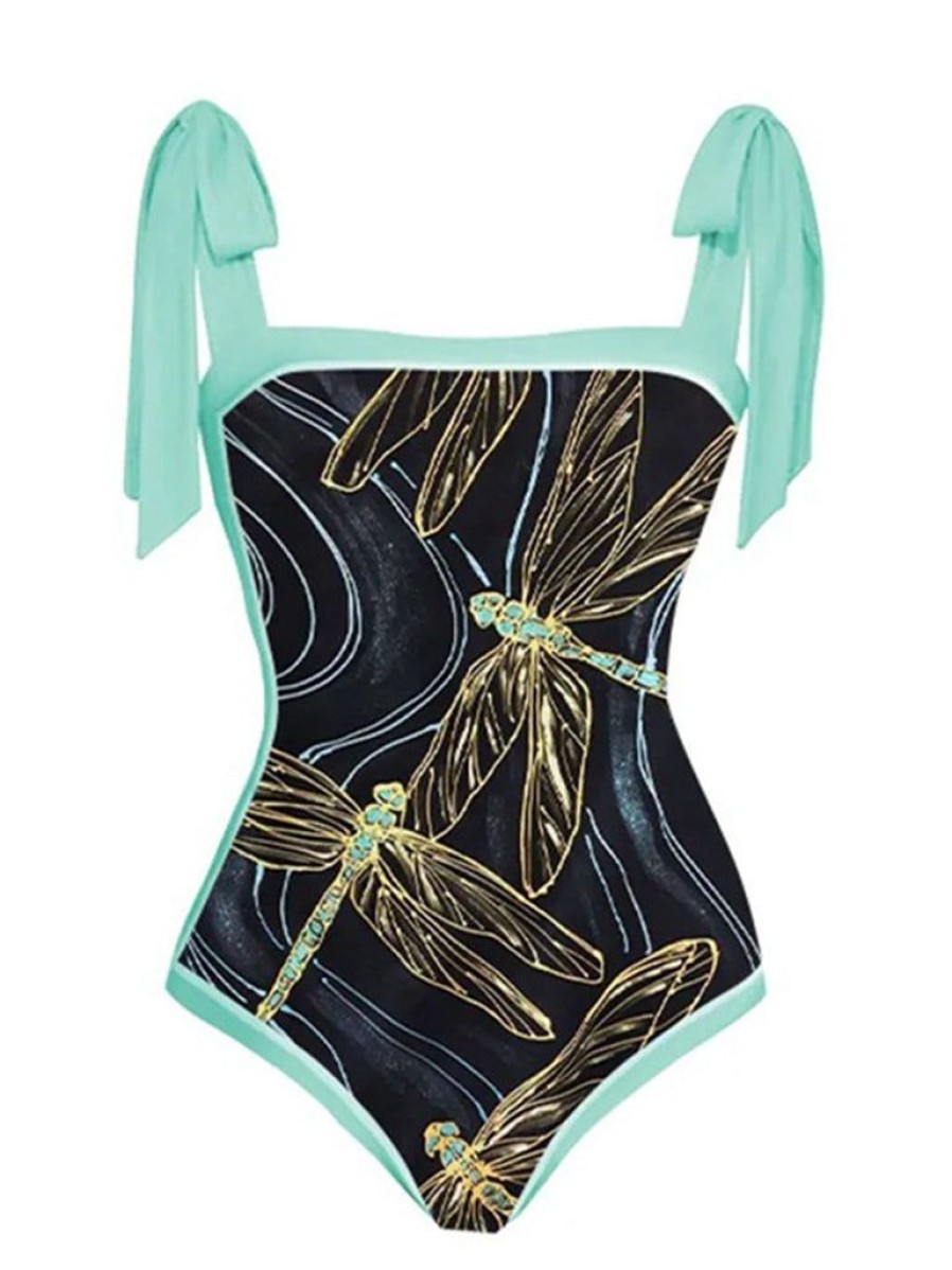 Clothing Retro Stage | 1950S Dragonfly Lace-Up Swimsuit & Cover-Up Black