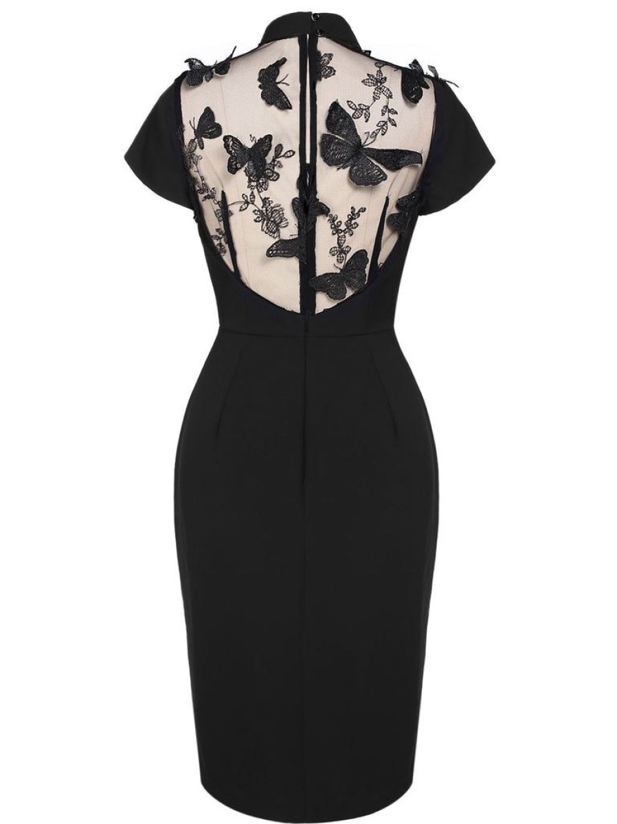 Clothing Retro Stage | 1960S Butterfly Backless Pencil Dress Black