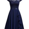 Clothing Retro Stage | 1950S Solid Lace Round Neck Patchwork Dress