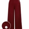 Clothing Retro Stage | Red 1950S Button Wide Leg Pants Burgundy