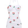 Clothing Retro Stage | Retro 1950S Cherry Summer One-Piece Swimsuit White