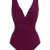 Clothing Retro Stage | Raspberry Purple 1960S V-Neck One-Piece Swimsuit Purple Red