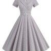 Clothing Retro Stage | 1950S Lapel Plaids Belted Dress