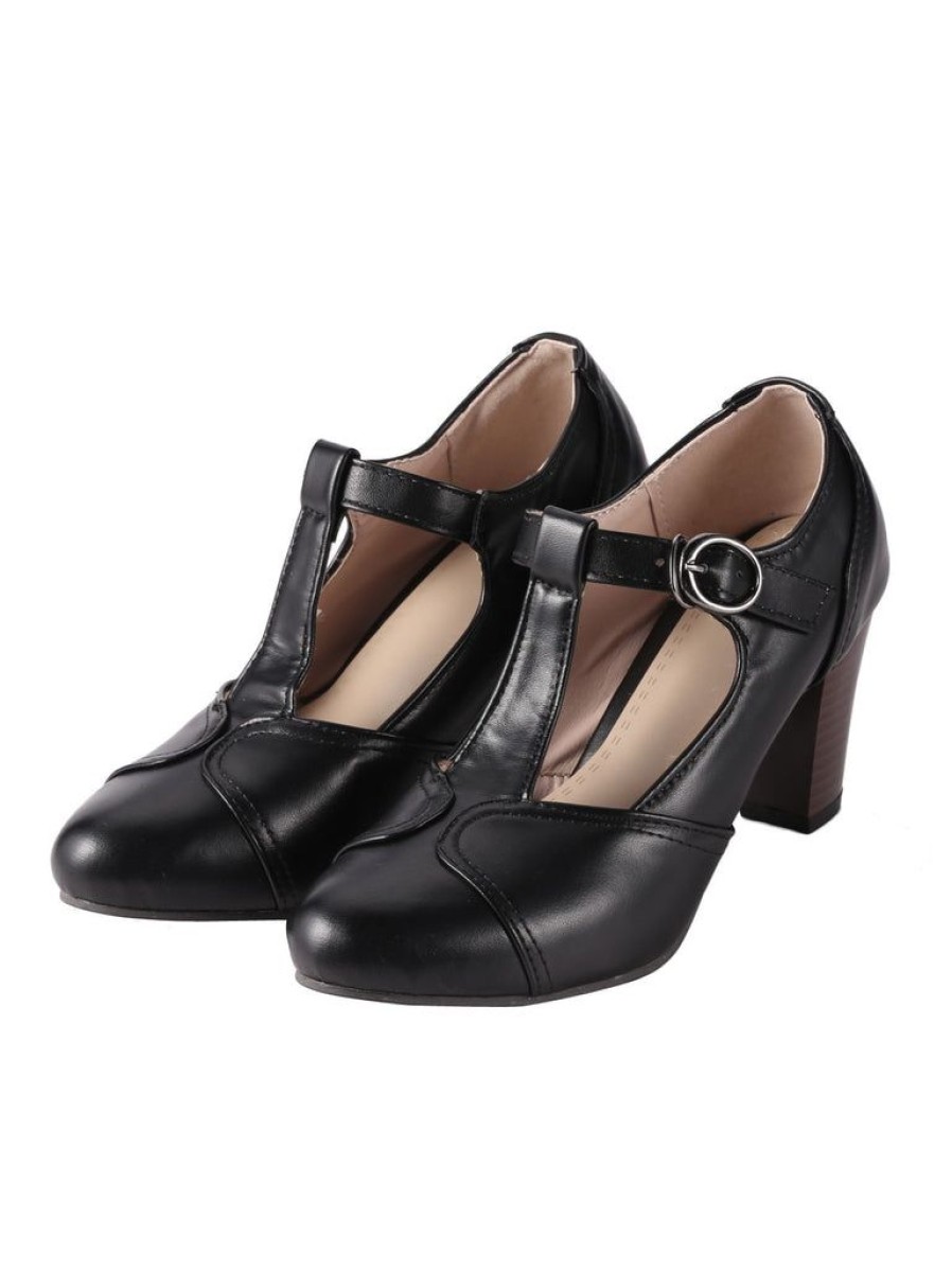 Shoes Retro Stage | Retro T-Strap Chunky Heels Shoes Black