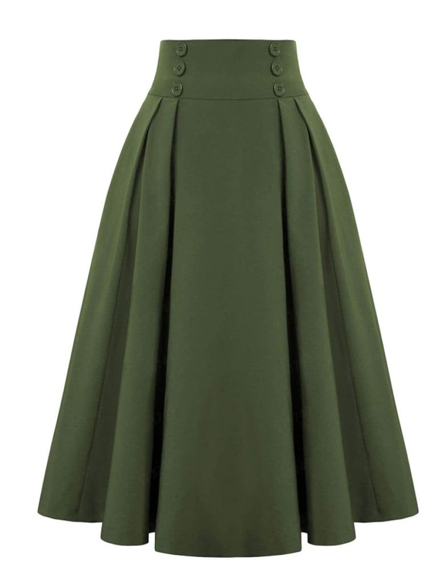 Clothing Retro Stage | 1940S Solid High-Waist Pleated Skirt