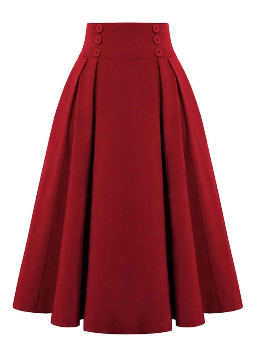 Clothing Retro Stage | 1940S Solid High-Waist Pleated Skirt