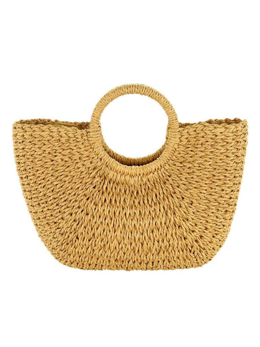 Accessories Retro Stage | Half-Moon Hand Woven Straw Handbag