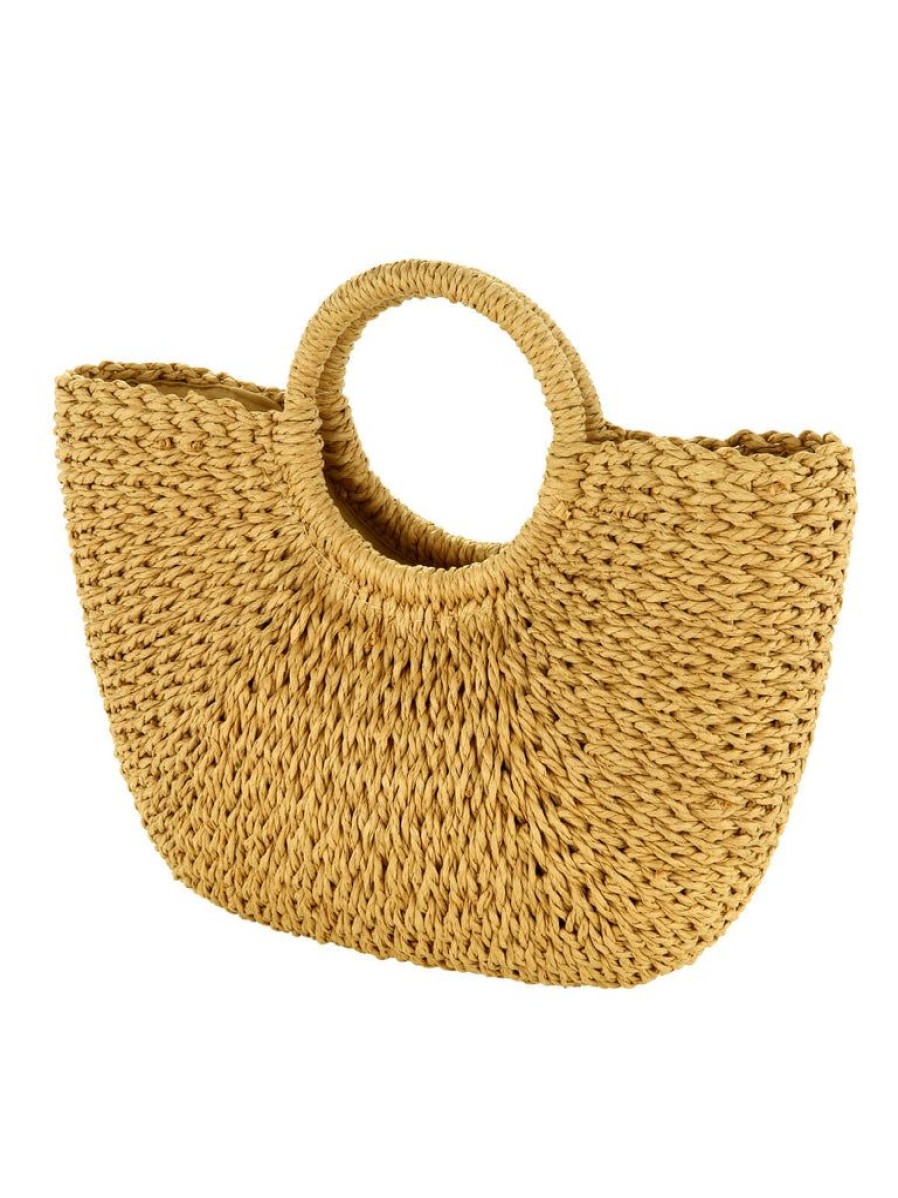 Accessories Retro Stage | Half-Moon Hand Woven Straw Handbag