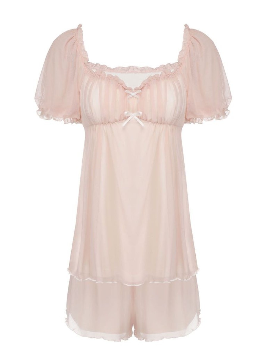 Clothing Retro Stage | 1950S Sweetheart Collar Short Pajamas Pink