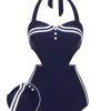 Clothing Retro Stage | 1930S Halter One-Piece Swimsuit Navy Blue