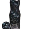 Clothing Retro Stage | 1920S Sequined Tassel Asymmetrical Dress Black