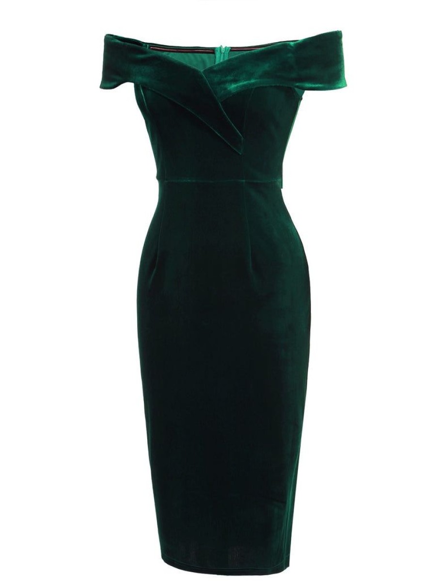 Clothing Retro Stage | 1960S Off Shoulder Velvet Bodycon Vintage Dress